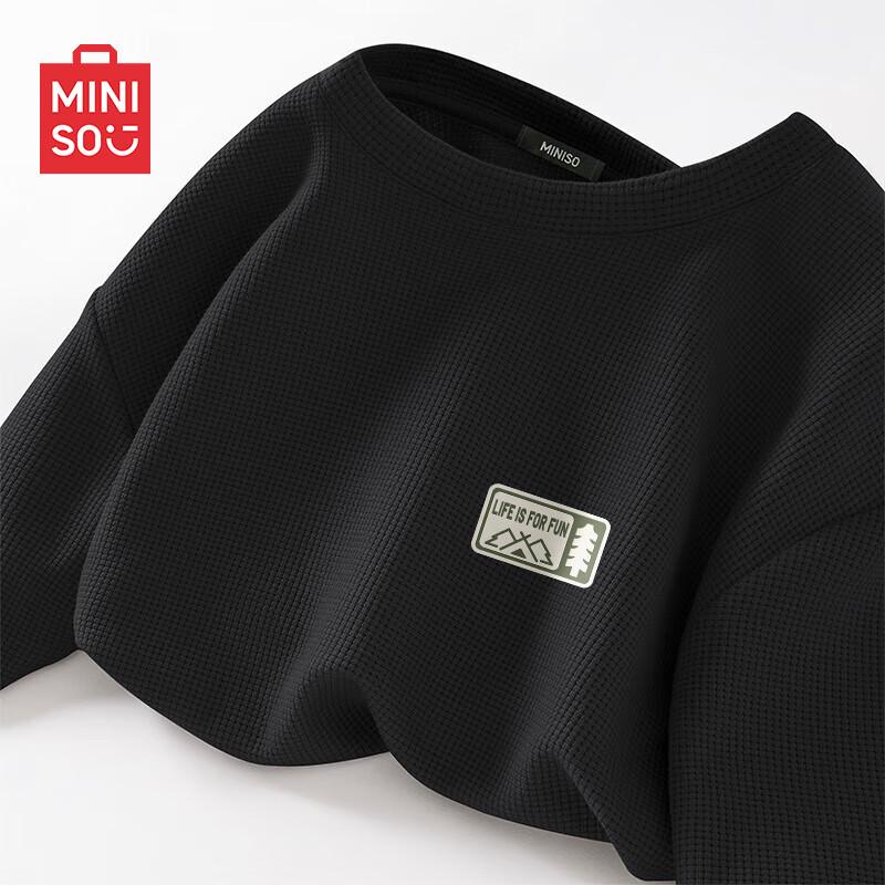 MINISO Men's Waffle Knit Heavyweight Crew Neck T-Shirt