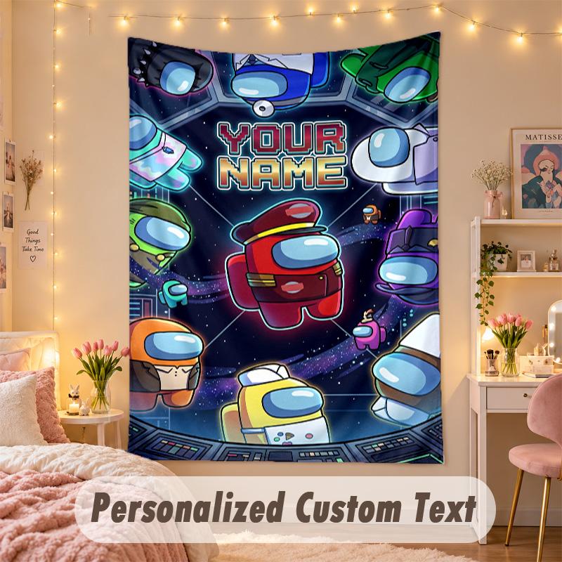 Custom Personalized Tapestry,Among Us Print Custom Name Text Wall Art Hanging for Bedroom