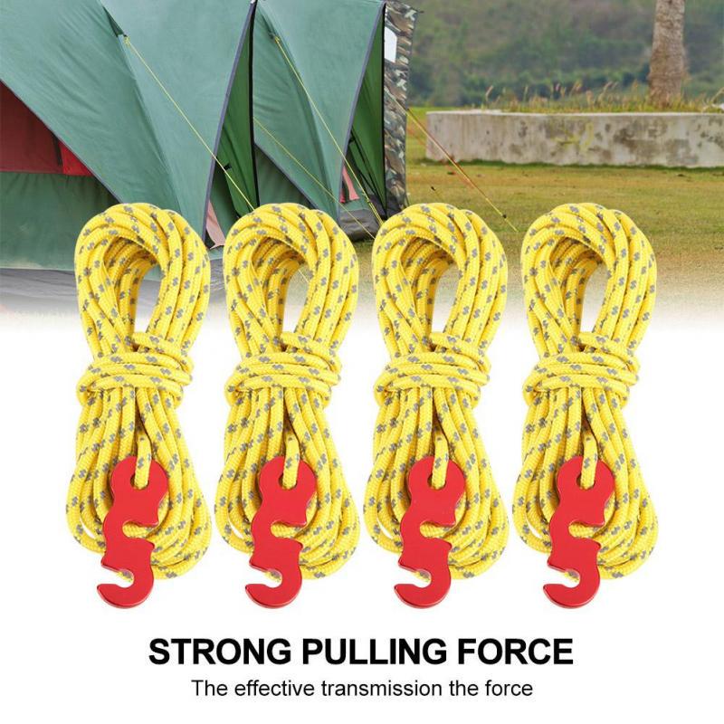 Buy 4Pcs/Set Reflective Tent Wind Rope Camping String Guy Line with SRing Buckle Hook at