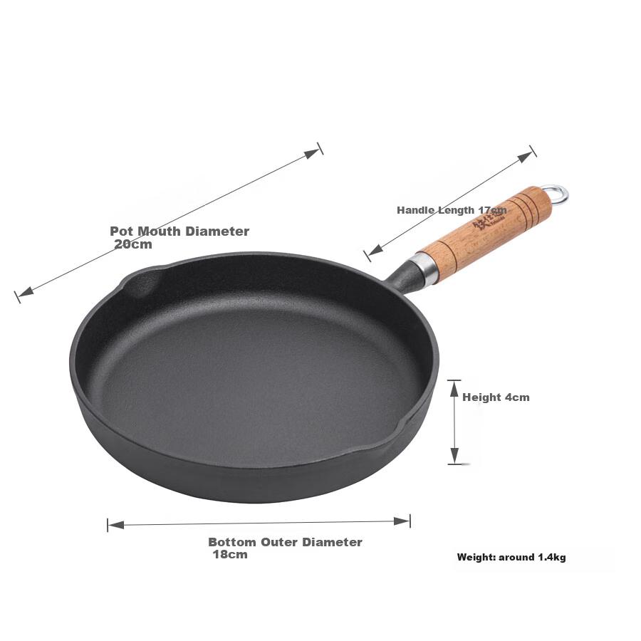 Telssida Thick Cast Iron Skillet, Uncoated Steak Pan, Non-Stick Frying Pan, Raw Iron Mini Breakfast Pan, 20cm, No Lid