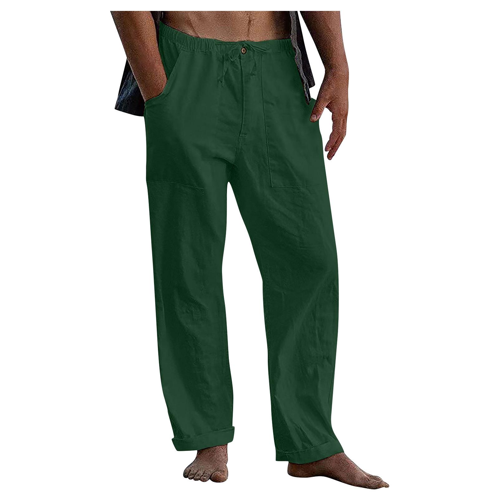 

2022 Men s Linen Yoga Beach Pants: Casual Summer, Loose Fit, Drawstring Waist, with Pockets 4XL