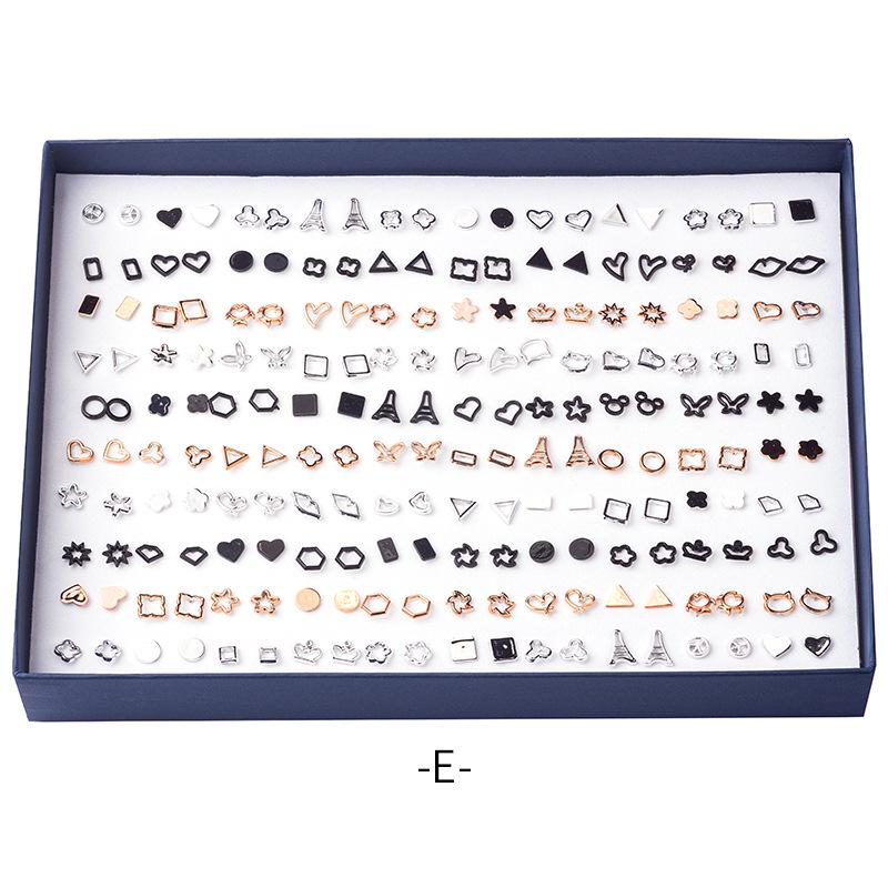 Korean 100-Pair Plastic Boxed Earrings Set - Soft Clay Drip Design, Diamond Glue Needle, Anti-Allergic.