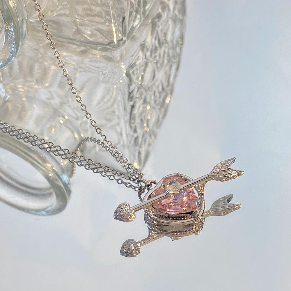 Y2K Trend Pink Planet Heart Zircon Necklaces Women Charm Aesthetic Clavicle Chain Pendent Necklace Party Jewelry Gifts
