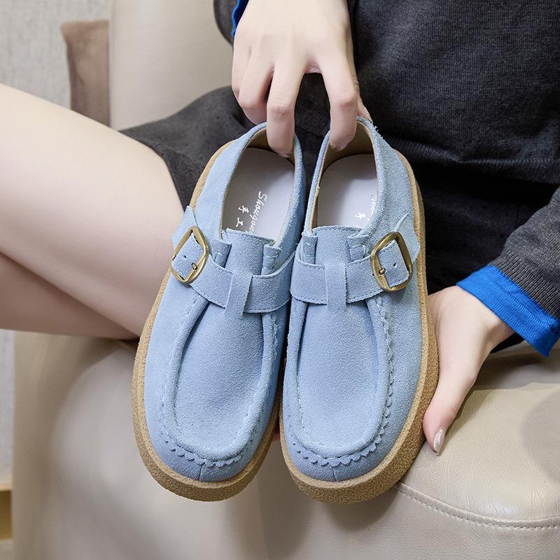 Fashion High Quality Smile Circle Suede Derby Shoes Women Lace-up Round Toe Flat Platform Shoes Fashion Casual Shoes Women's Loafers