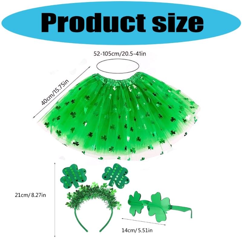 Saint Patrick Costume Shamrock Eyeglasses Headband Tutus Skirt Irish Festival Costume Accessories Saint Patrick Day Outfits
