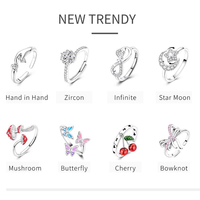 Clover Adjustable Ring 925 Silver Rotating Cherry Blossom Flower Open Rings For Women Wedding Jewelry Gift