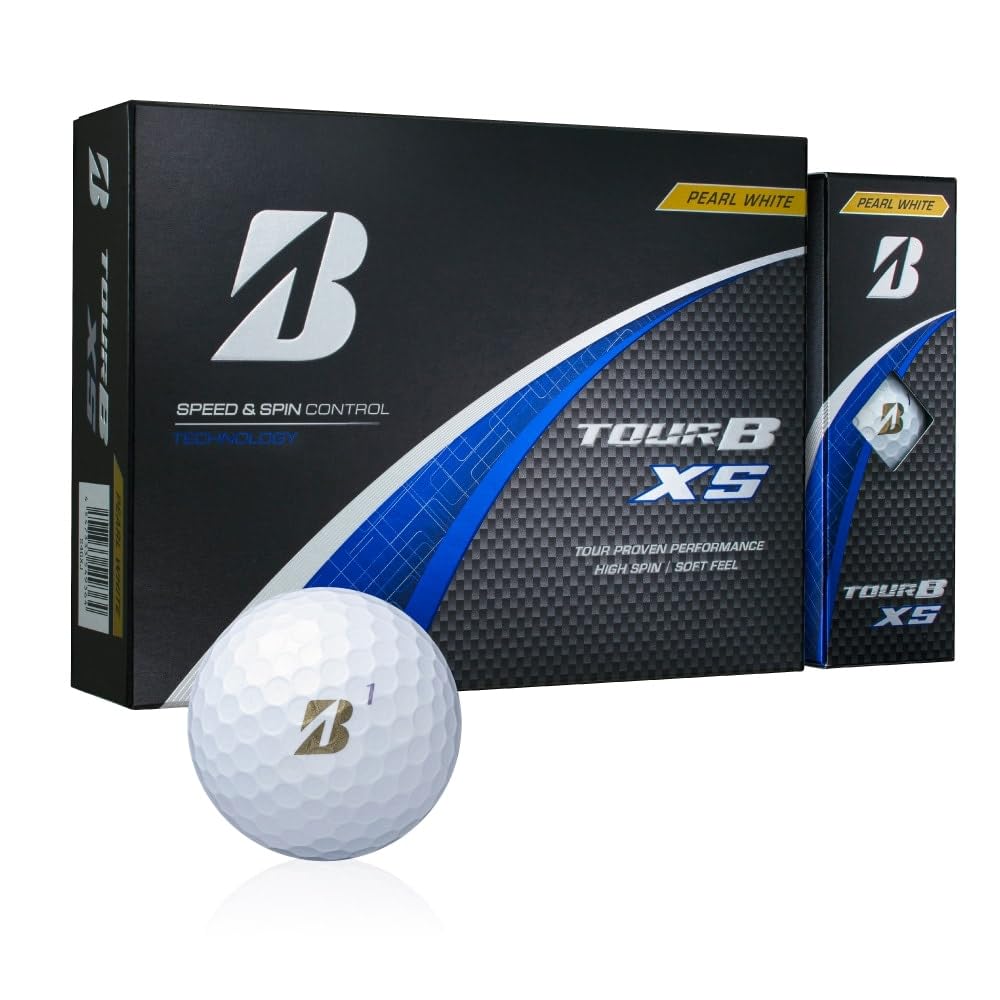 Bridgestone Golfbälle TOUR B XS Perlweiß, 2 Dutzend, Modell 2024, Original-Taschentuch inklusive (24 Bälle)
