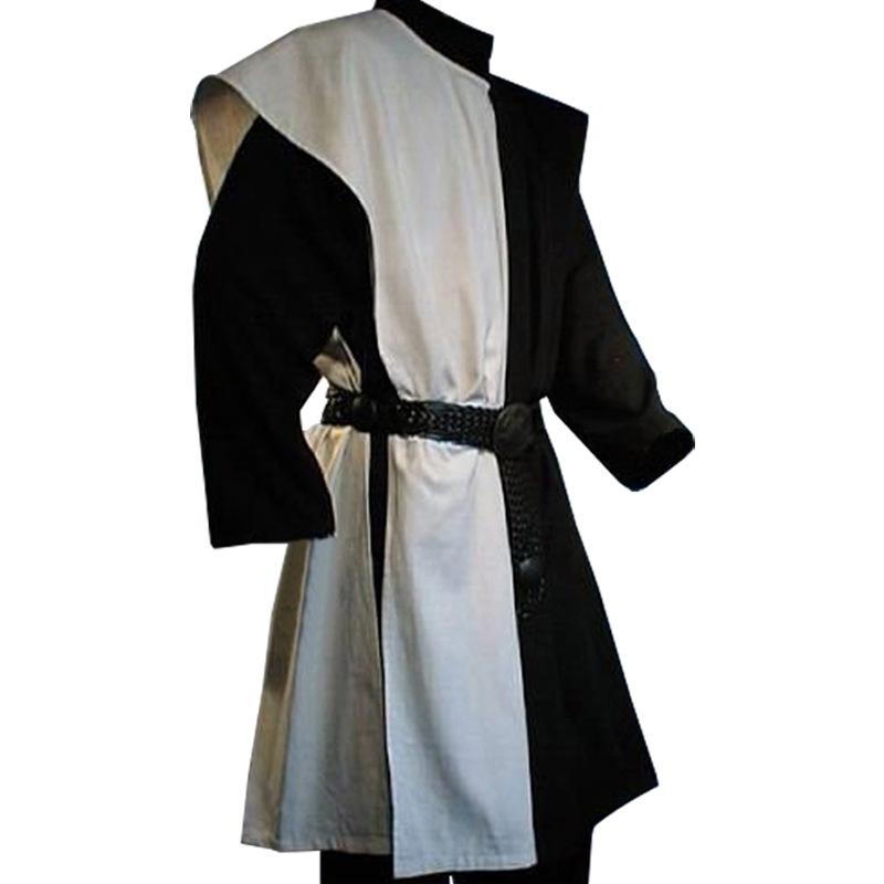 Mens Medieval Knight Costume Cosplay Tunic Vest Gown Shirt Tops Sleeveless Tabard Coat Surcoat for Adult Plus Size S белый