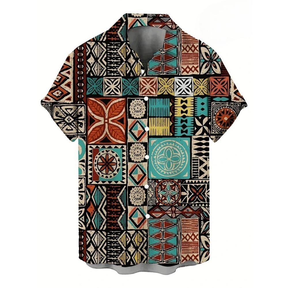 Summer Bohemian Pattern Print Men's Shirts Hawaii Short Sleeve Top Fashion Streetwear Casual Outdoor Men's and Women's Clothing Blouse