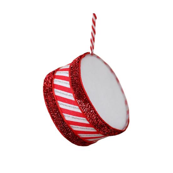 Christmas Drum Hanging Ornament for Tree Decoration Plush Fabric Texture Classic Red Green Colors