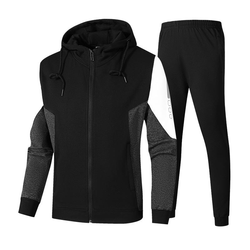 New Waffle 300g Gros cu glugă costum sport casual bărbați Set din două piese cu imprimeu