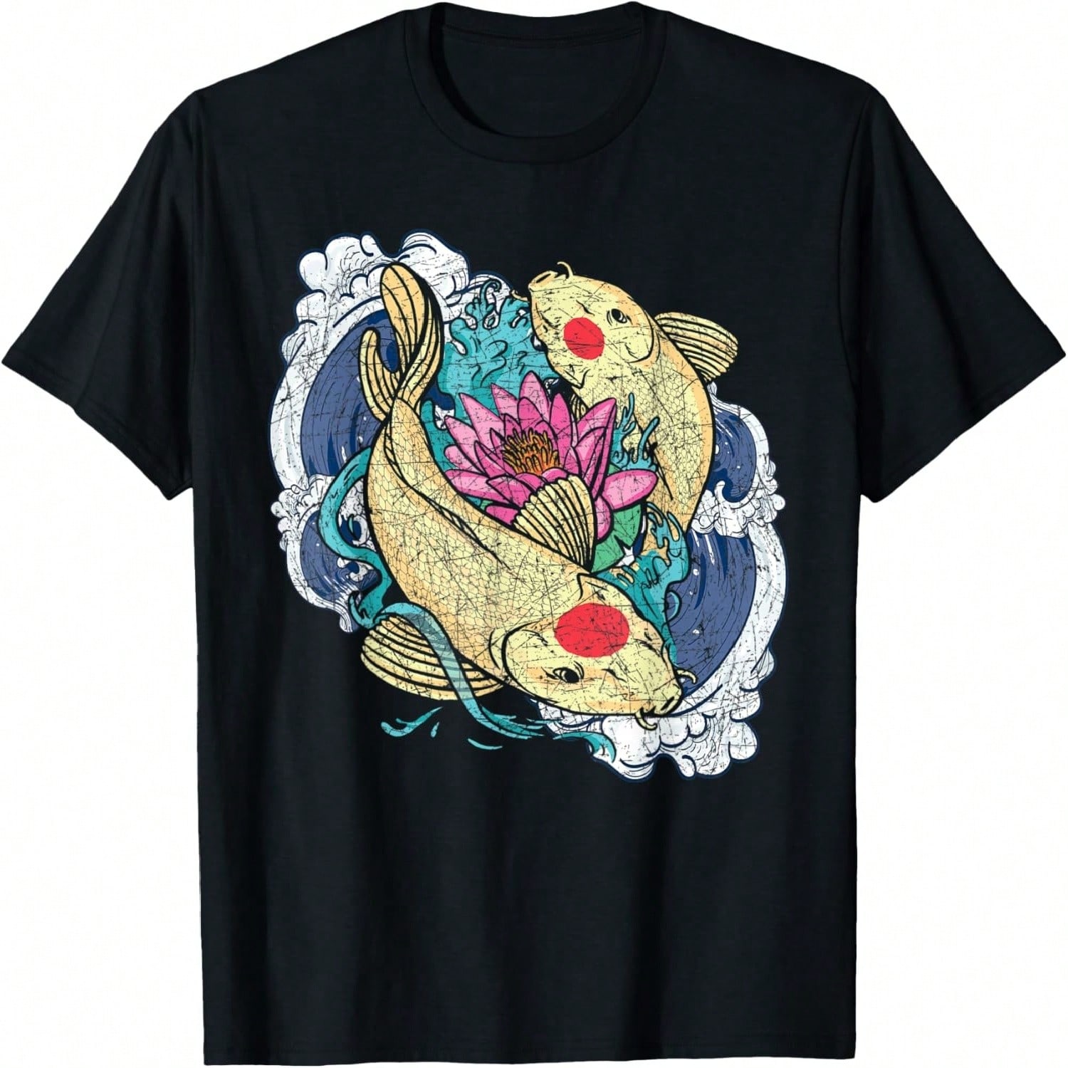 Koi Fish Vintage Flower Pattern Japanese Art Floral Koi Carp T-Shirt S разноцветный