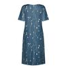 Summer Casual Printed Midi Dress Women Loose Short Sleeve Round Neck Pleated Basic Classic Daily Outdoor Dresses