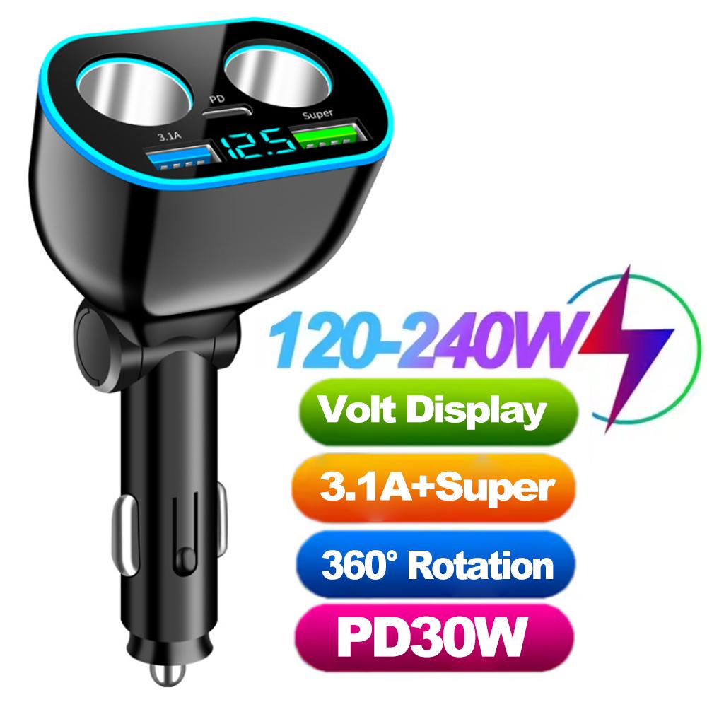 66W QC3.0 PD Car Cigarette Lighter Adapter USB Fast Charge Phone Charger 12V-24V Universal Car Charger for iPhone Samsung Xiaomi