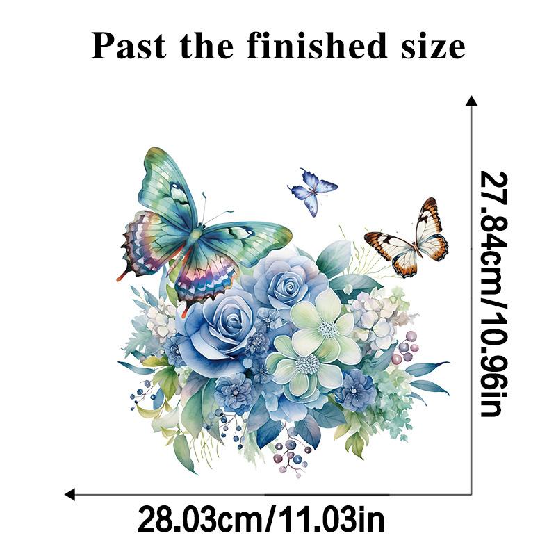 Hand Painted Blue Rose Butterfly Wall Stickers for Bedroom Door Decor and Suitcase Creative Decals for Girls Room