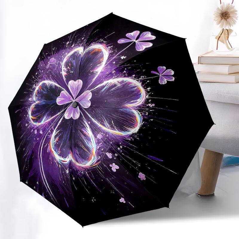 1pc Floral Mandala Automatic Folding Umbrella - Compact 8-Rib Design, Durable Plastic & Iron, Lightweight for Outdoor Daily Use