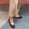 Leather retro light mouth round head one-word buckle with Mary Jane leopard print single shoes women's summer and autumn new ballet flats