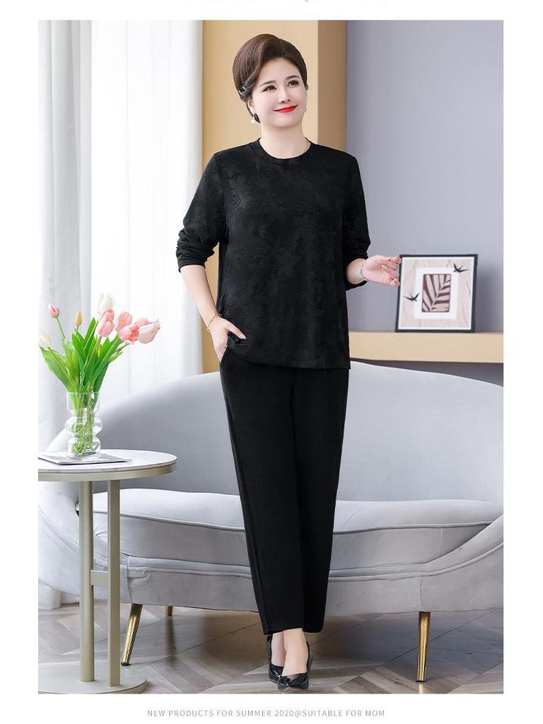 Plus Size Loose Spring/Autumn T-Shirt for Middle-Aged and Elderly Women – Belly-Covering Top for Moms (up to 220 lbs)