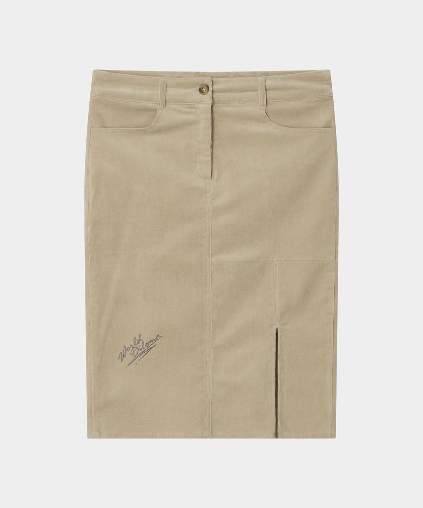 Woldeudillema Slit Corduroy Pencil Skirts (Beige)