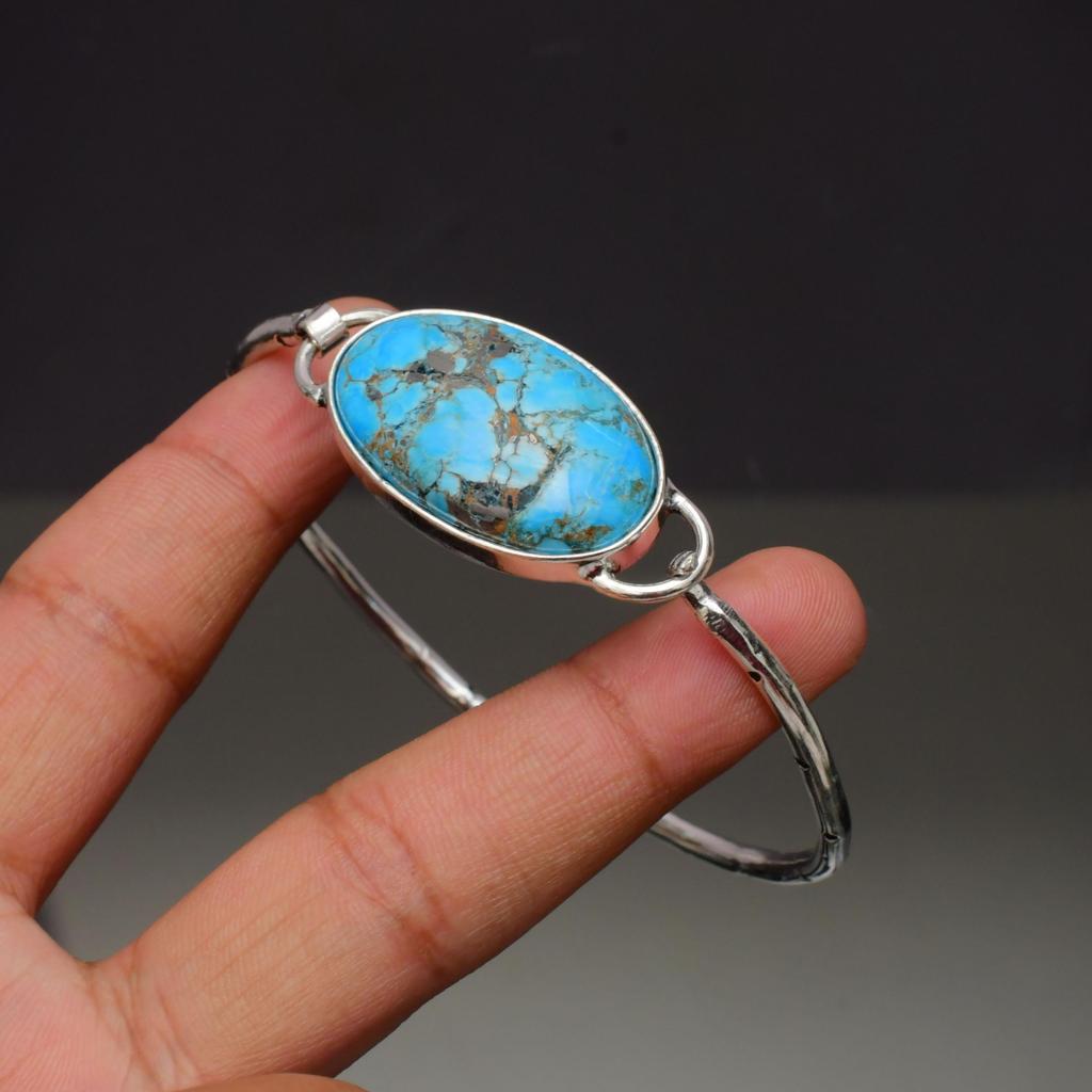 Turquoise Gemstone : 925 Sterling Silver Handmade Gemstone Bracelet Jewelry
