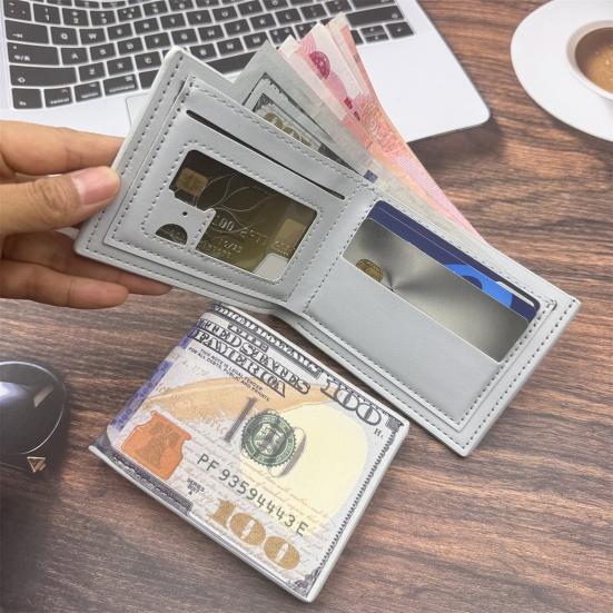 Men US Buck Wallet One Hundred Bill Design Bifold Wallet Credit Card Cash Holder Novelty Pocket Wallet Gift for Dad Boyfriend