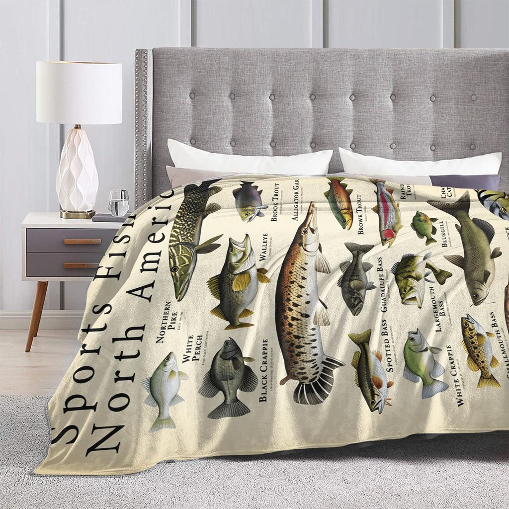 Fishing Cartoon Fish Blanket Quality Super Warm  Throw Blanket Spring Decorative Couch Bed Fluffy Bedspread