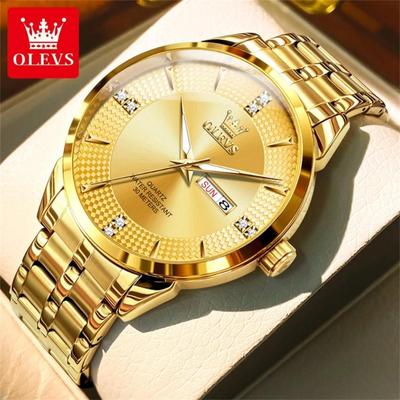 Gold Watch for Men Waterproof Luminous Date Fashion Classic Stainless Steel Wristwatch Business Quartz Watches