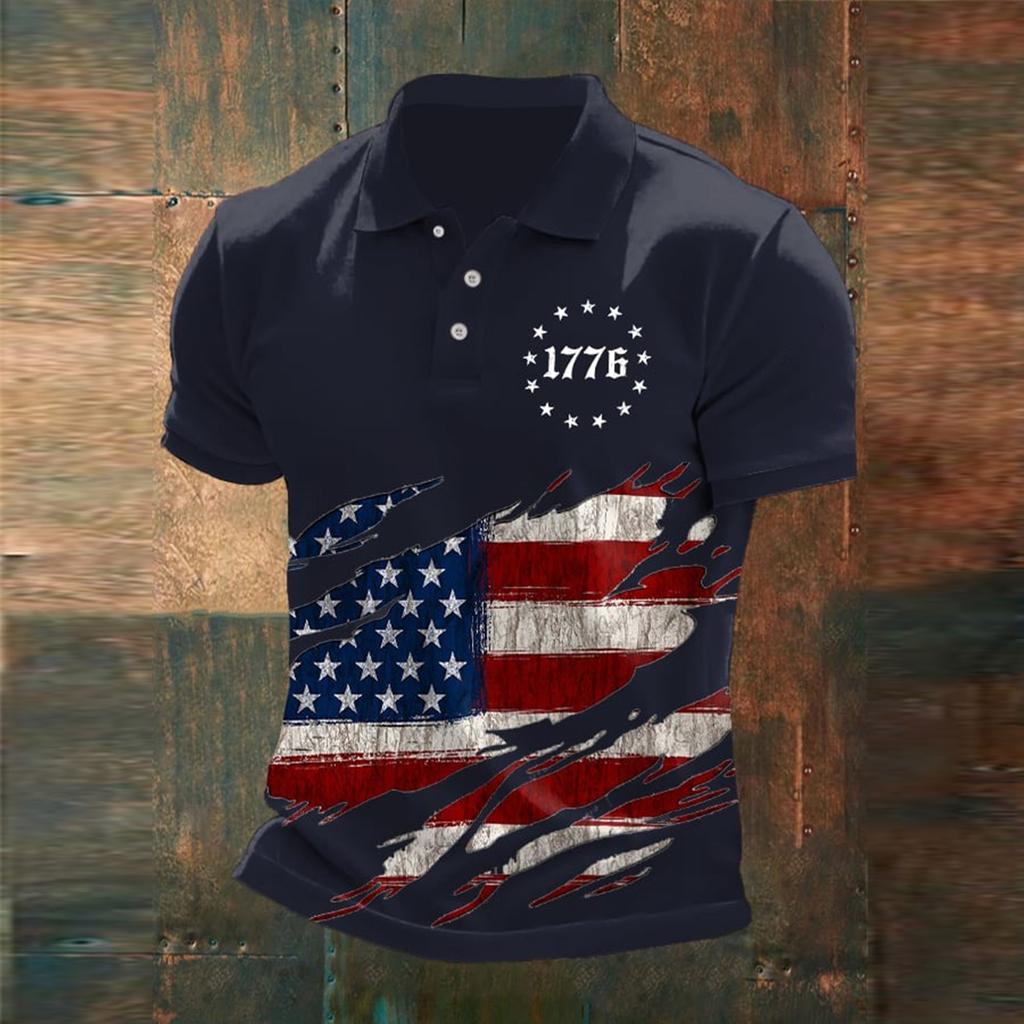 Men's Loose And Casual Flag-print T-shirt, Short Sleeve Shirt