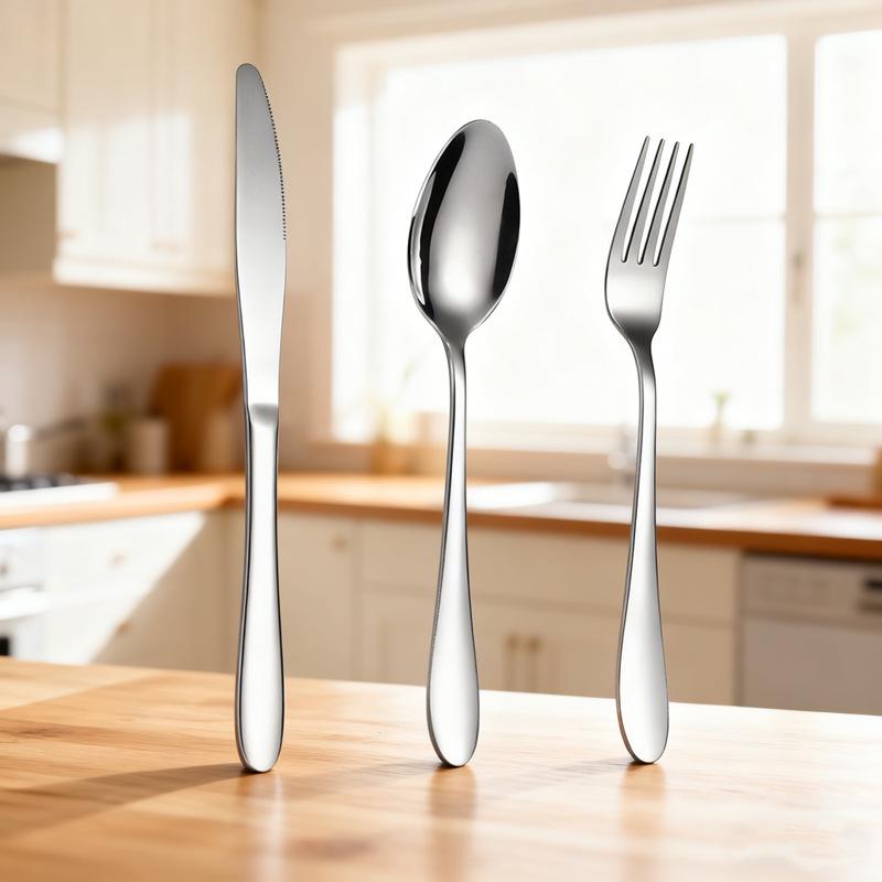 Set di posate a tre pezzi in acciaio inossidabile - Coltello da bistecca, forchetta e cucchiaio per cucina occidentale