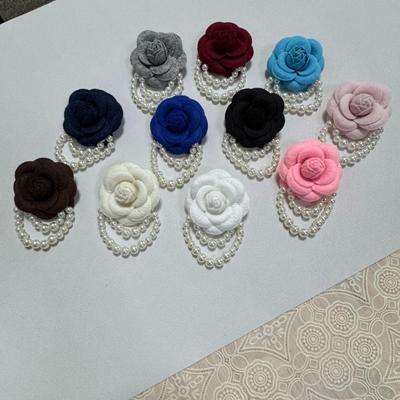 Luxury Handmade Camellia Pearl Fabric Brooch Pin: Three-Dimensional Flower Design