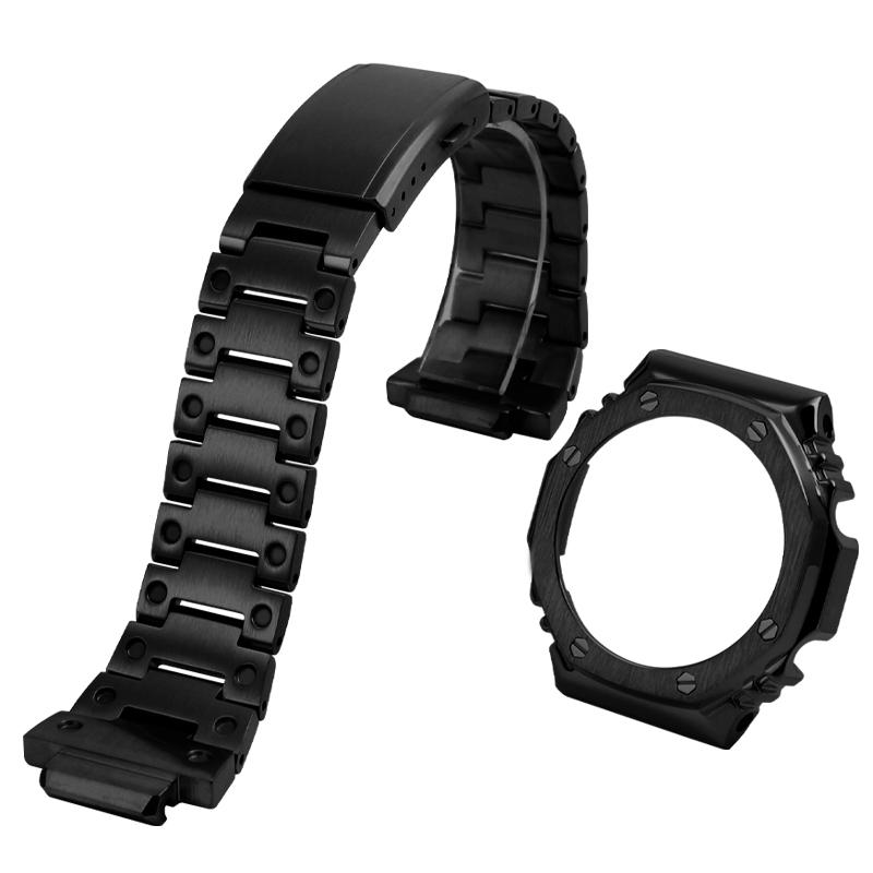 Stainless Steel Watch Band for Casio G-Shock GA-2100/GA 2110/GA-B2100, Metal Bezel Case Cover with Modified Design, Men's 16mm