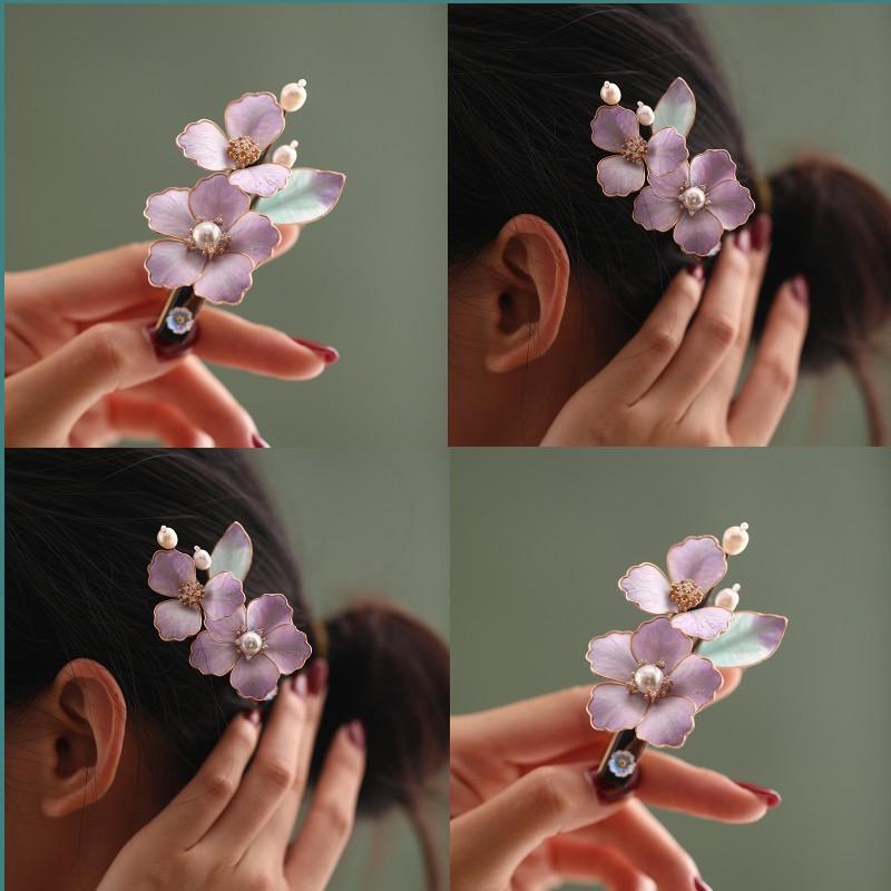 Handmade Chinese Style Silk Velvet Flower Hair Clip Women Side Bangs Decorative Accessory