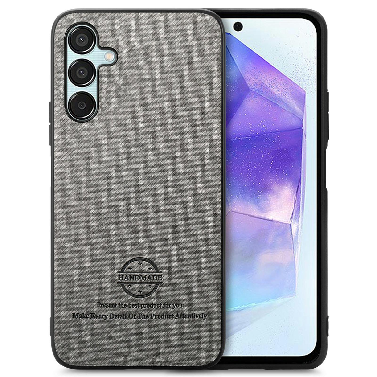 

Для Samsung Galaxy A56 5G Чехол Тканевая Текстура Кожа+ПК+ТПУ Противоударный Чехол для Телефона Grey