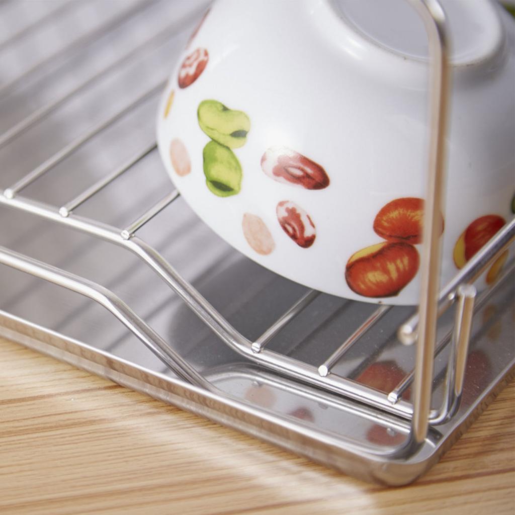 2 Tier Dish Drying Rack Stainless Steel Double Layers Dish Drainer with Cutlery Holder for Kitchen Storage