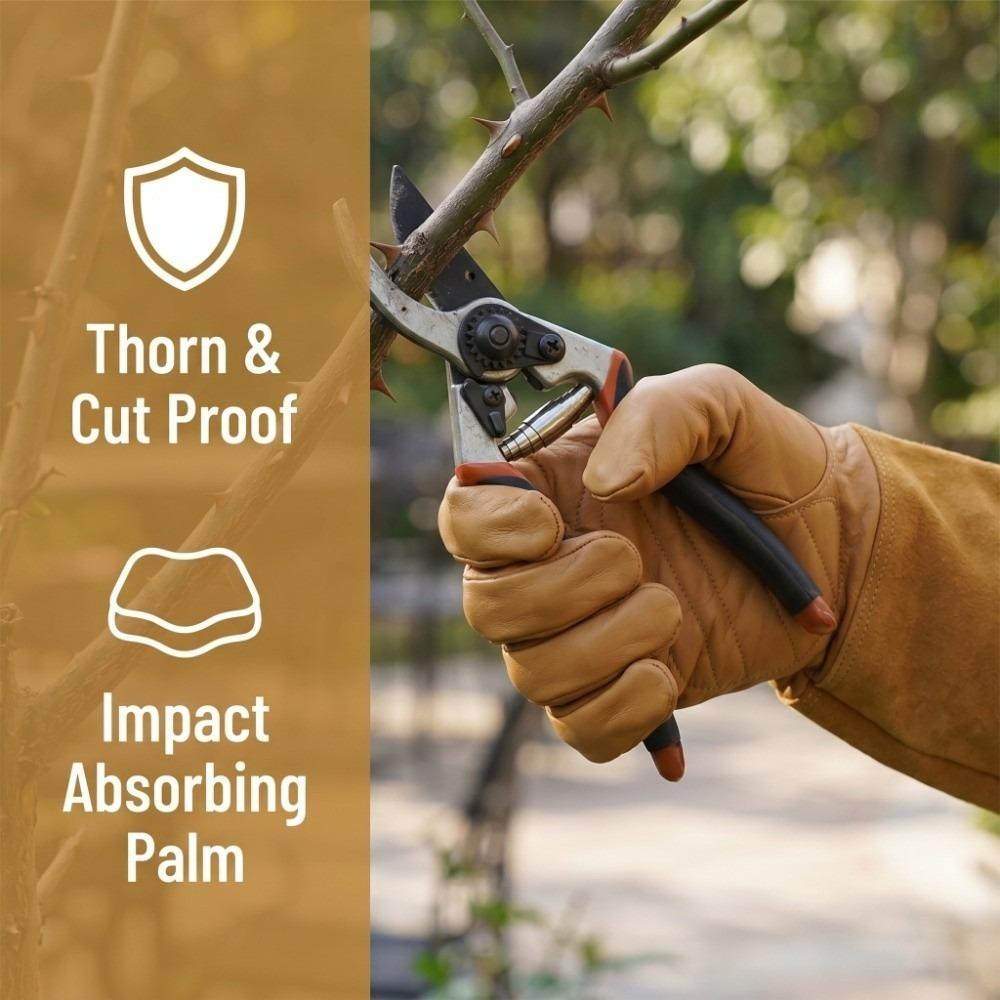 1 Pair Puncture Proof Rose Pruning Gloves Leather Long Gauntlets  Yard Work Brown-S