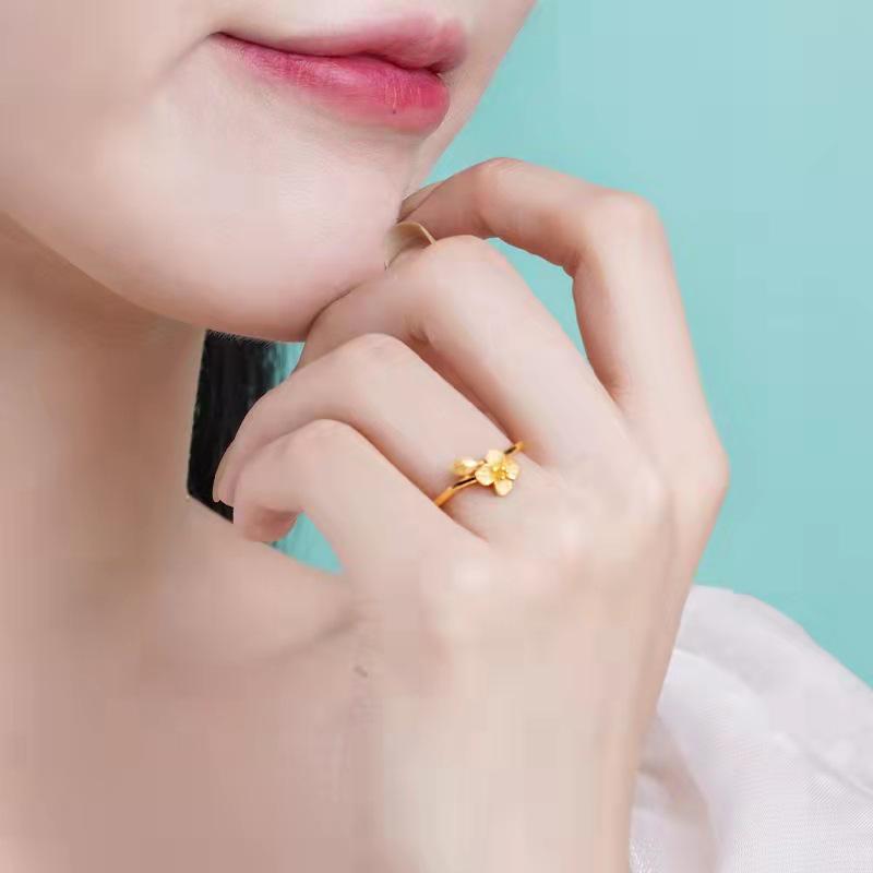 Holy Flower Brass Gold-Plated Adjustable Open Ring for Women