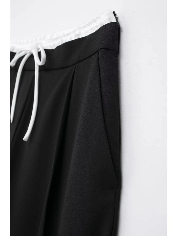 Pure Color Women High Waist Black Pants Solid Elastic Waist Wide Leg Pant Woman Fashion Lace Up Casual Loose Pants Streetwear