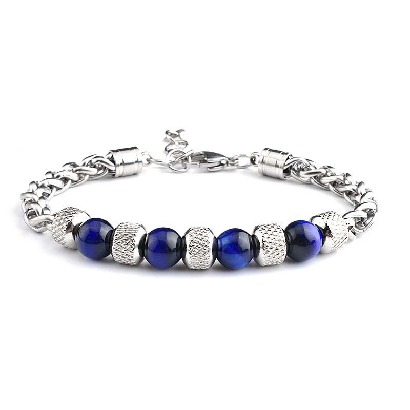 7 Stilvolle Herren Damen Gunmetal Edelstahl Kabelgliederkette Armband Natürliche Augenstein Perlenarmband