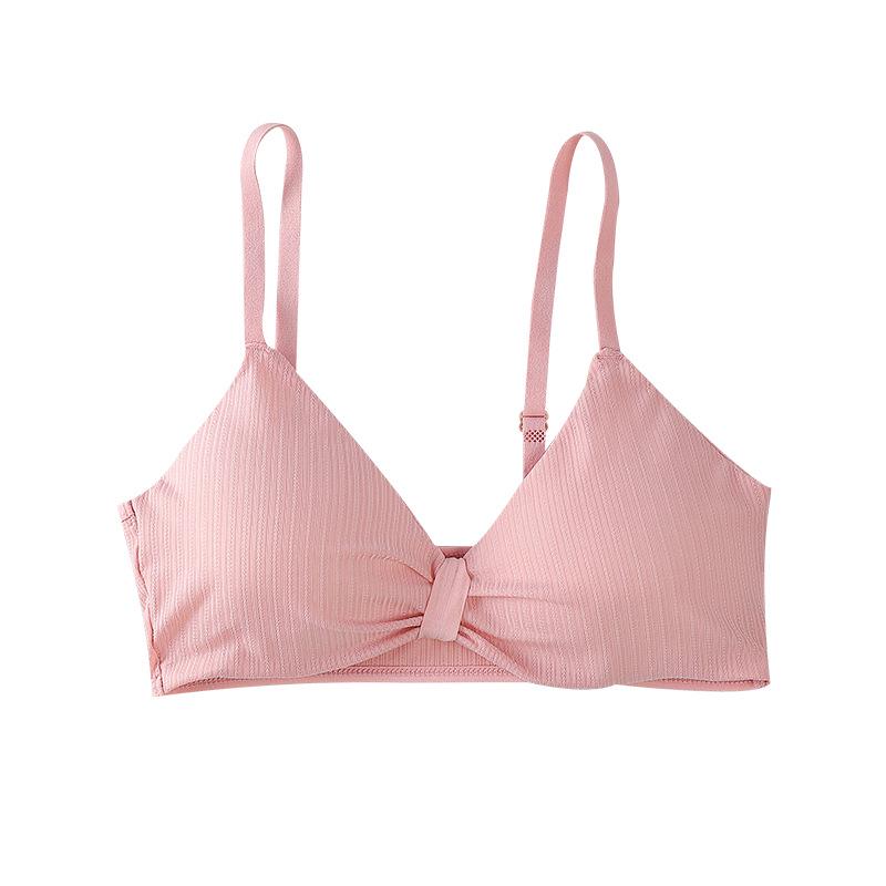 Ice Silk Ribbed Back Wrap Chest Adjustable Strap Bandeau Wire-Free Bra for Women