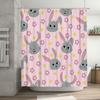 Cute Bunny Rabbit Shower Curtain Pink With Yellow Stars And Flowers For Kids Bathroom Decor (180X240Cm)