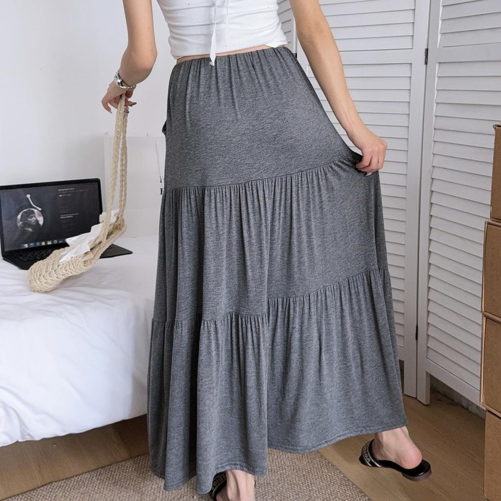 Summer Women's High Waisted Tiered Skirt Soft Modal Long Skirts Slimming Flowy Skirt Casual Fashion Versatile