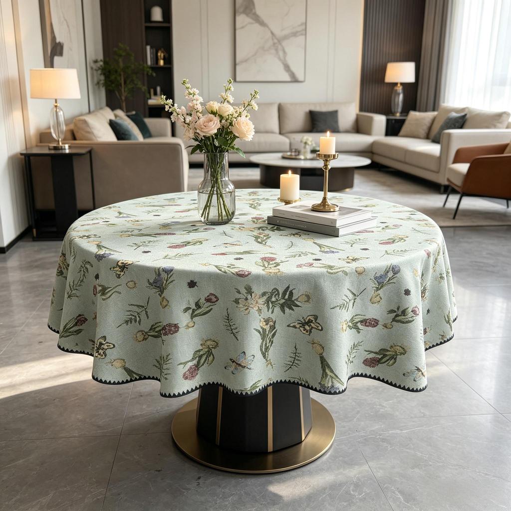 Kitchen Dining Room Daily Arrangement Convenient Soft Fabric Cotton Round Table Cloth