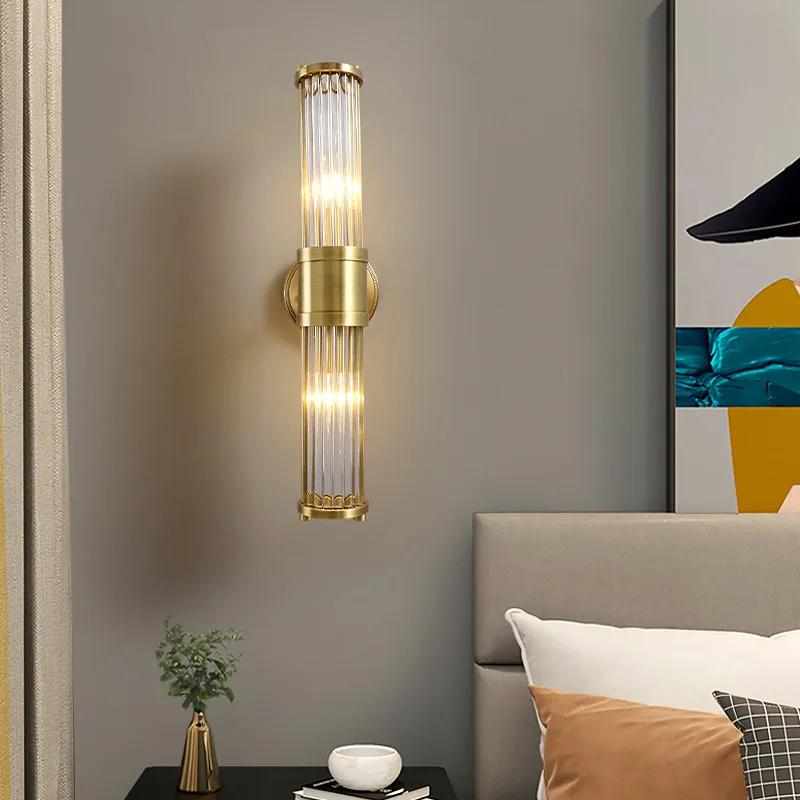 Nordic Luxury Crystal LED Brass Wall Lamp Modern Bedroom Living Room Dining Room Lighting Fixtures Room Decoration Wall Lamp