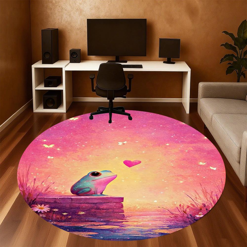 1PC Frog Heart Fantasy Round Chair mat Area Rug - Non-Slip, Floor Mat for Office, Bedroom, home decor Christmas Gift c0528054