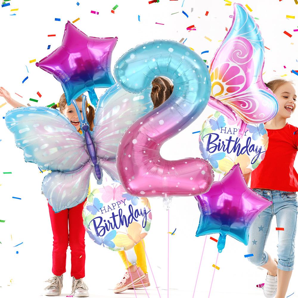 Ice Purple Butterfly Balloon Set Starry Sky Digital Side Flying Butterfly Baby Shower Birthday Party Arrangement