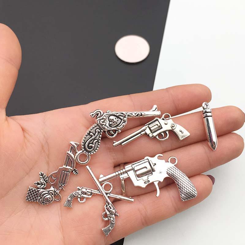 DIY Vintage Alloy Jewelry Accessories Ancient Silver Gun Weapon Bullet Necklace Bracelet Pendant Factory Direct Sales