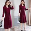 Elegantes Schnürriemen A-Linien-Büro-Midikleid Übergröße Langarm Formelles Damenkleid Zweiteiliger Stil Pendlerkleidung