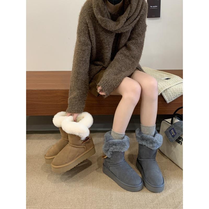 Winter thick-soled velvet corner buckle snow boots women's warm furry style travel classic versatile snow boots
