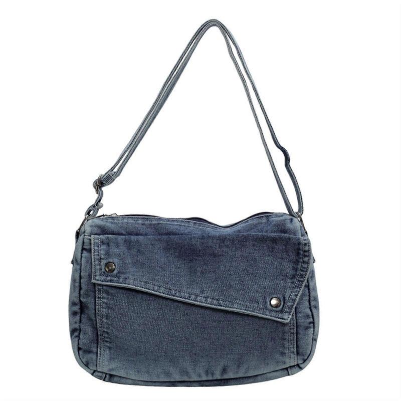 Elegant Jeans Shoulder Bag For Men And Women Casual Crossbody Bag Fashionable Satchel With Adjsutable Strap Light Blue