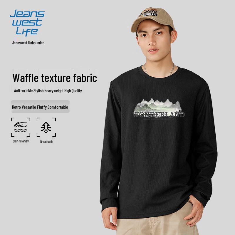 

JEANSWEST LIFE Men s Waffle Knit Landscape Art Long-Sleeve Tee 2XL